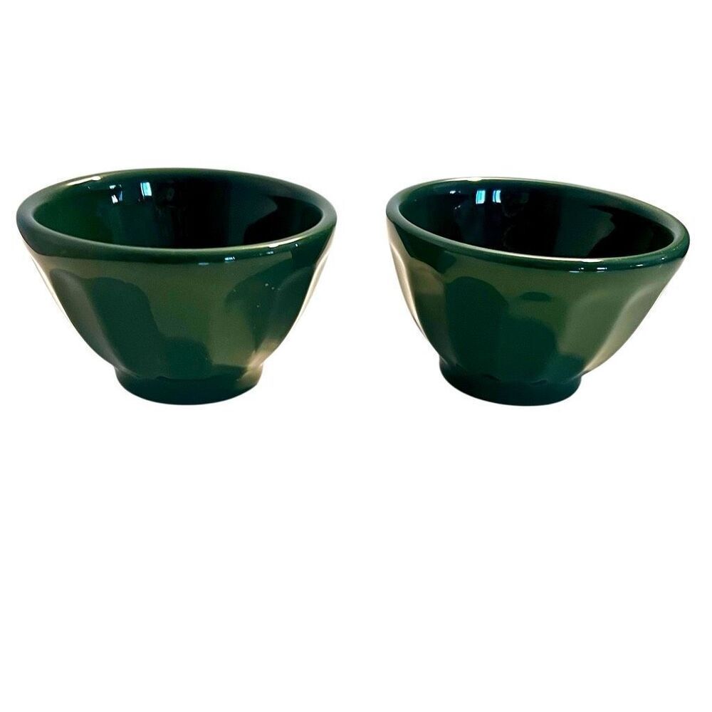 2 Anthropologie Biscuit 3 1/2” Nut Bowls Stone Ware Mini Bowls Teal Green